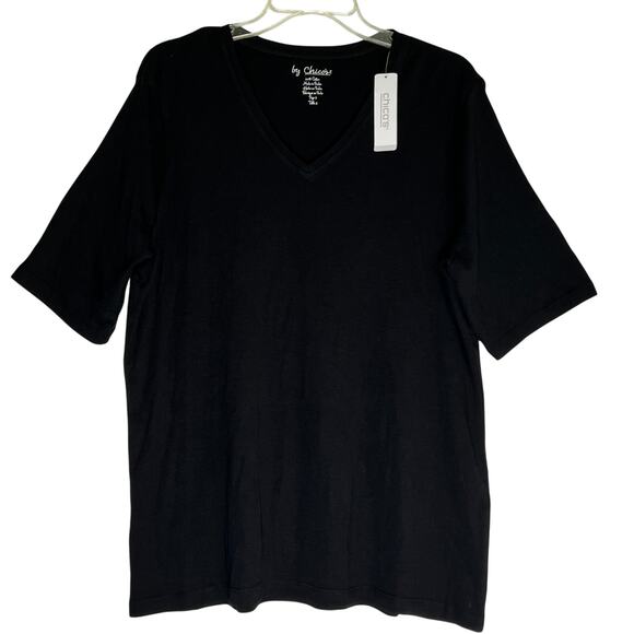 Chico's Tops - Chico's 100% Cotton Short Sleeve V-Neck Oversize Tee Womens 3/XL Black NWT